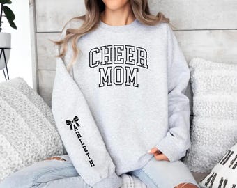 Personalized Cheer Mom Sweatshirt, Custom Kid Name Sleeve Sweater