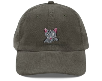 Doodle Cat - Embroidered Vintage Corduroy Cap