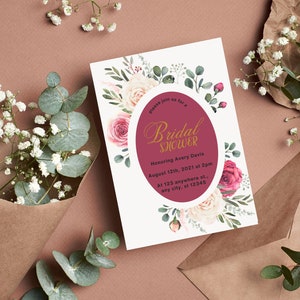 Bridal Shower Invitation Template| Rustic Pink Flowers| Pink Bridal Shower Invite Card Printable| Editable Templete| INSTANT Download