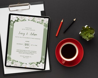 Sage Green Wedding Invitation|Elegant Greenery Wedding Invite|Green Wedding|Minimalist Wedding Invitation|Editable Wedding Template|Canva