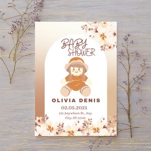Boho Bear Baby Shower Invitation Template| Teddy Bear Baby Shower Invitation Printable Invitation| Gender Neutral Boho Baby Shower Invite