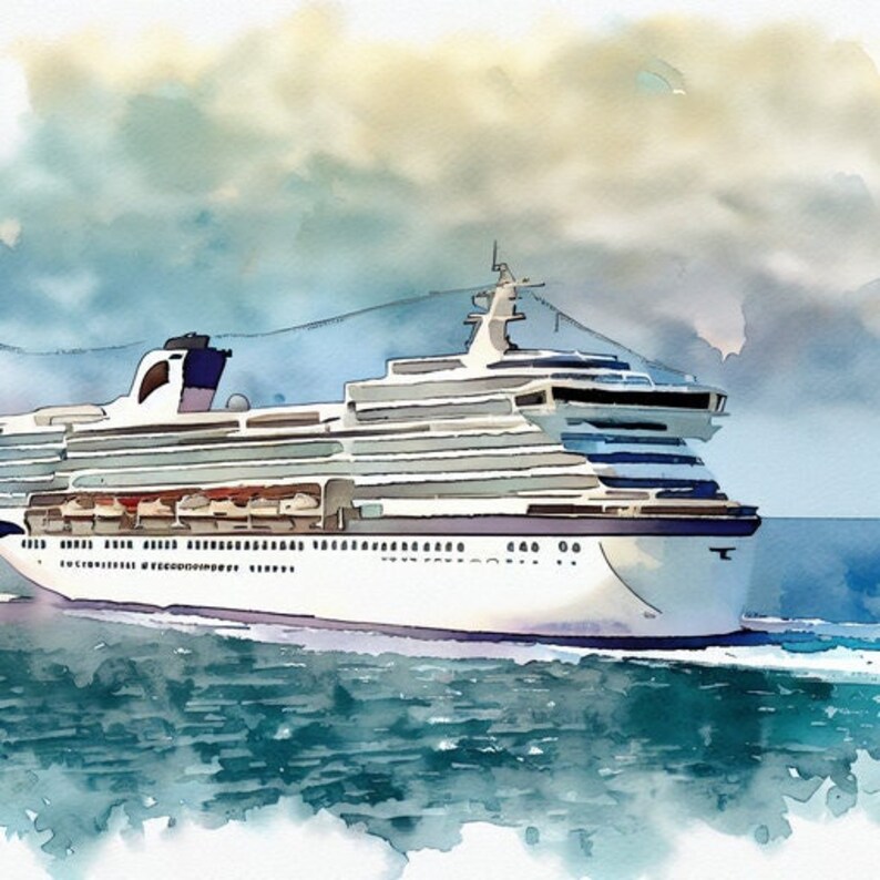 Watercolor Cruise Ship Photo Etsy