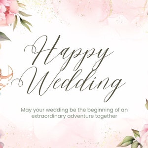 Glückliche Hochzeit wünscht Karte, rosa Pfingstrosen Blume Aquarell Karte, rosa Blumen für Braut-Karte