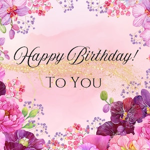 Cartão de aniversário com aquarela floral rosa e roxo rico, cartão de felicitações com flores