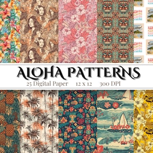 Aloha Patterns: Hawaiian Patterns Digital Paper – 25 Seamless Patterns, Scrapbook Paper, Wallpaper, 12 x 12 Instant Download, Commercial Use