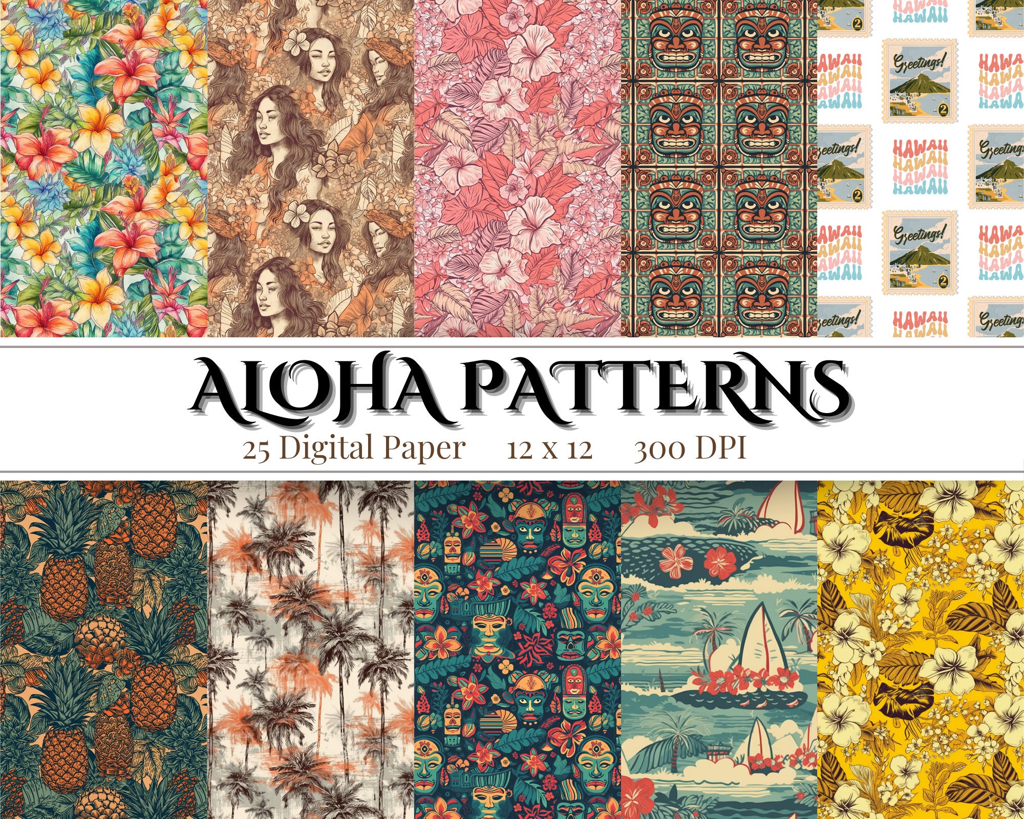 Aloha Patterns Hawaiian Patterns Digital Paper 25 Seamless Etsy