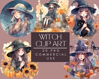 Witch Watercolor Digital Clipart
