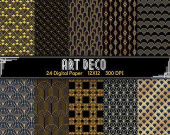 Art Deco Muster Digitales Papier – 24 nahtlose Muster, Scrapbook Papier, Wallpaper, 12 x 12 Sofort Download, kommerzielle Nutzung