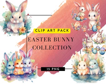 Cute Easter Bunny Watercolor Digital Clipart