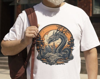 Camiseta de dragón japonés - Unisex, Camiseta de dragón vintage, Camisa estética japonesa, D y D, Fantasía mágica de criatura, Traje de arte de tatuaje