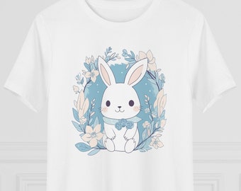 Coniglietto pasquale kawaii con fiori / camicia coniglio floreale, maglietta grafica coniglietto pasquale, camicie carine per le donne, Ladies Bunny Tee, regalo per lei
