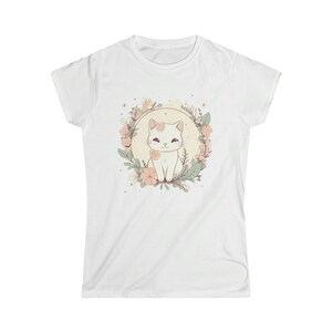 Kawaii floral kitty softstyle tee |  Gift for Mom, Gifts for her, Cute Cat T-Shirt, Cat Lover Tshirt, Animal Lover Tee, Floral Animal Shirt