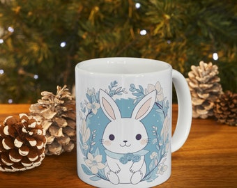Cute floral easter bunny mug - Pastel Floral Nature Mug, Pet Bunny Mug, Easter Mug, Spring Decor, Easter Decor, Easter Mug, Easter Gift