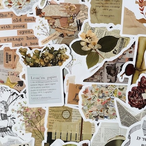 Vintage Aesthetic Stickers, Neutral Journal Kindle Stickers, Scrapbook Ephemera Pack, Junk Journal, Beige Collage Stickers Planner Deco Set