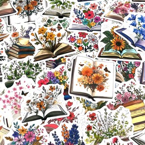 Floral Book Stickers, Planner Stickers, Junk Journaling