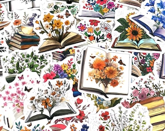 Floral Book Stickers, Planner Stickers, Junk Journaling
