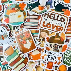 Fall Bookish Sticker Pack Autumn Book Lover Stickers Cozy Reading Stickers for Journals Scrapbooks Planners Kindle Stickers