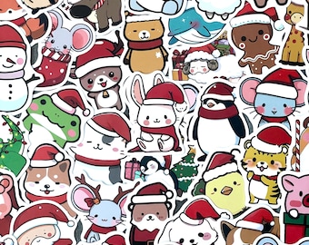Cute Christmas Animal Stickers, Holiday Planners, Journals (10-40 Pack)