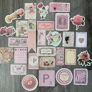 Pink Vintage Aesthetic Sticker Pack 10-40, Antique Scrapbook Sticker ...