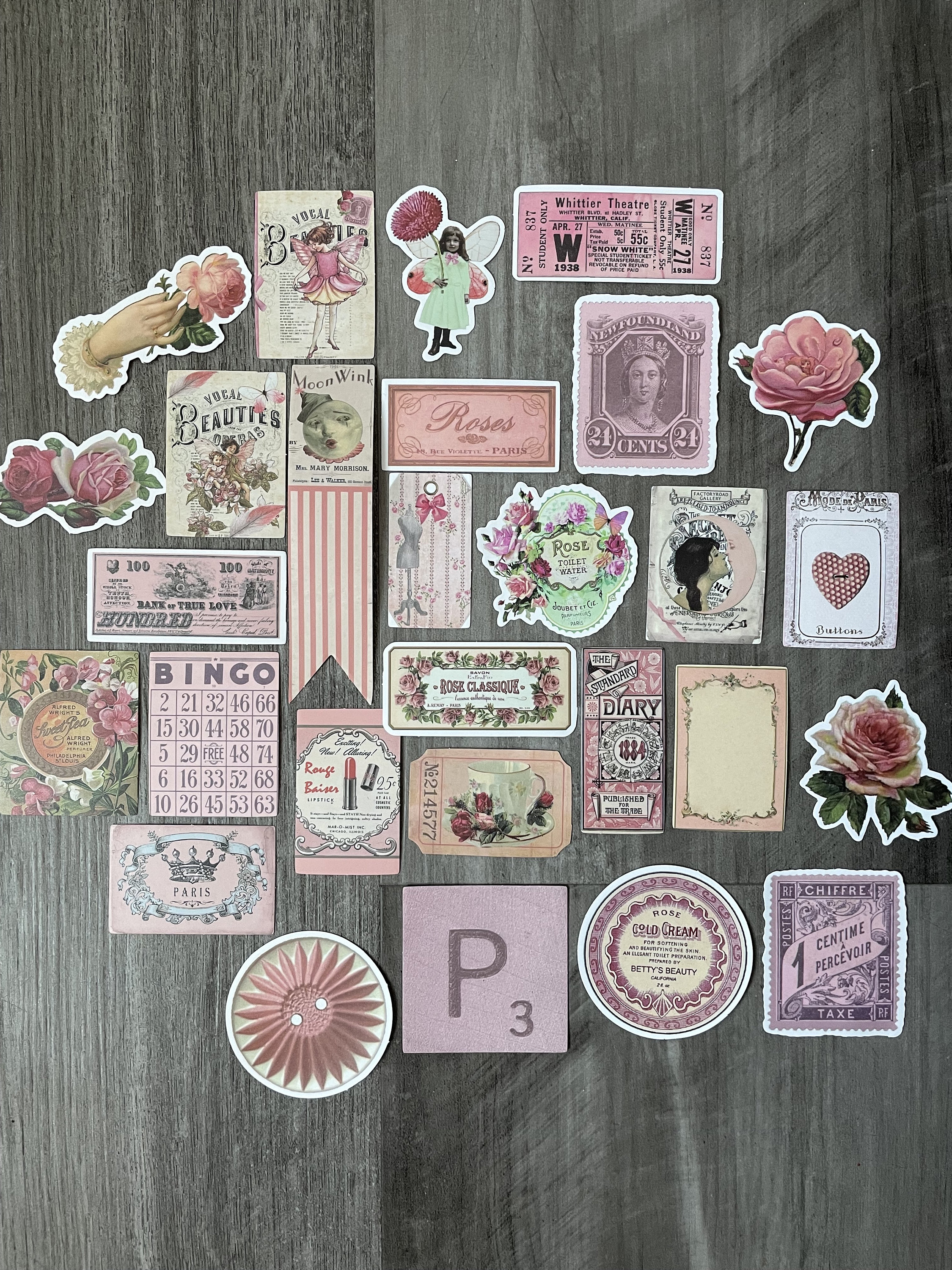 Pink Vintage Aesthetic Sticker Pack 10-40, Antique Scrapbook Sticker ...