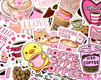 Pink Coffee Sticker Pack | Cute Coffee Lover Stickers | Kawaii Coffee Stickers | Iced Coffee Aesthetic Stickers | Laptop Kindle Planner
