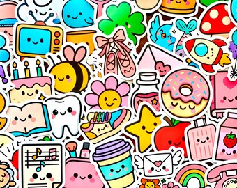 Mini Kids Stickers for Water Bottles | Cute Kawaii Sticker Pack | Small Waterproof Stickers for Kids | Planner Journal Laptop Vinyl Decals