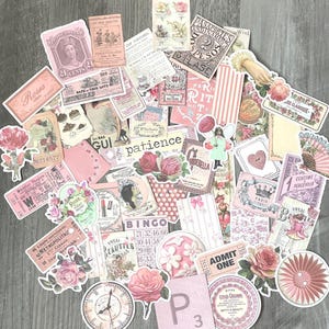 Pink Vintage Sticker Pack 10-50 pc — Junk Journal Supplies, Scrapbook Stickers, Retro Aesthetic Ephemera, Cottagecore Floral Stickers