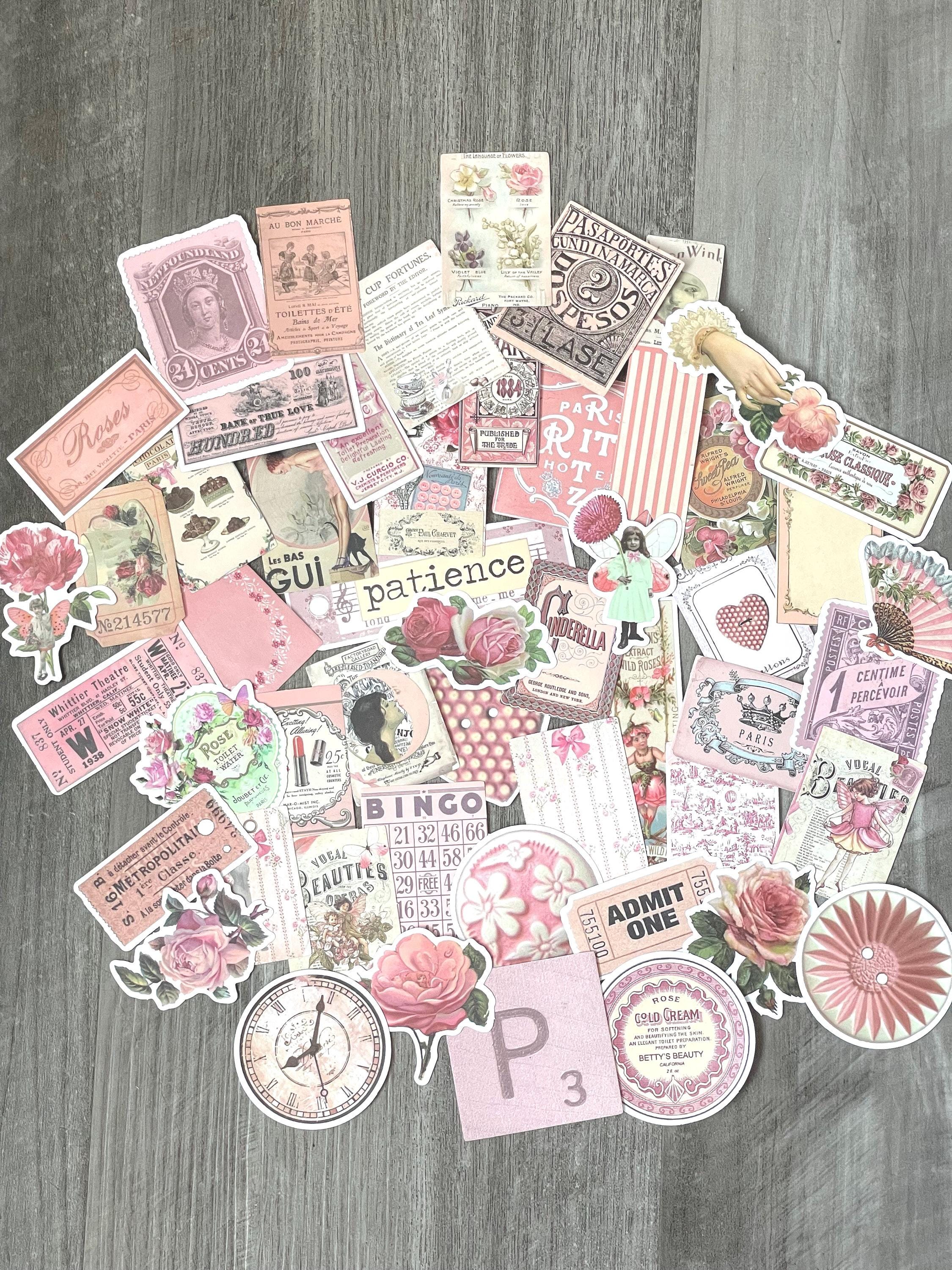 Pink Vintage Aesthetic Sticker Pack 10-40, Antique Scrapbook Sticker ...