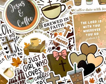 Coffee & Jesus Stickers, Christian Sticker Pack, Bible Journaling Stickers, Faith Stickers, Christian Coffee Lover Laptop Water Bottle Decal