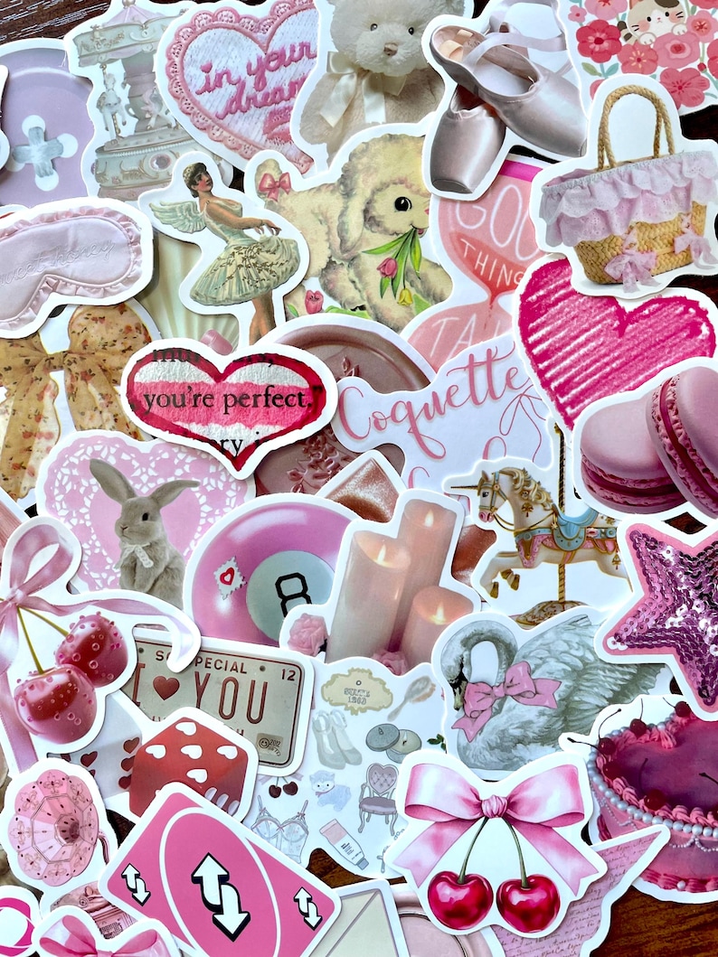 Pink Coquette Aesthetic Sticker Pack 10-40 Girly Stickers for Journals, Scrapbooking, Laptop, Kindle & Phone image 4