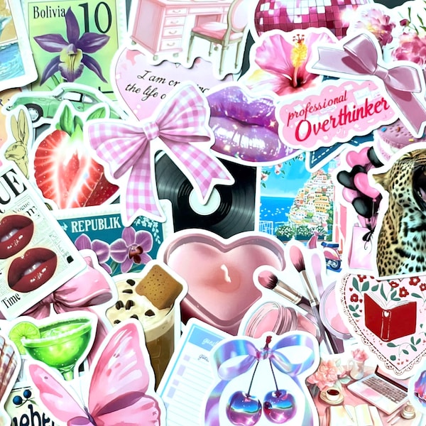 Paquete de pegatinas estéticas de Pinterest para chicas coquetas / Pegatinas para Kindle, diarios, agendas y álbumes de recortes. Collage vintage bonito, calcomanías Y2K.