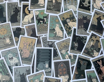 Cat Tarot Sticker Pack 10-40 Bundles, Kindle Stickers, Junk Journal, Laptop, Water Bottle Stickers