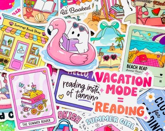 Summer Bookish Sticker Pack, Book Stickers for Kindle Laptop Water Bottle, Summer Reading, Book Lover Stickers, Beach Read Vacation Reading