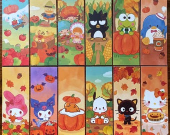Sanrio Inspired Bookmark Set, Kawaii Autumn Bookmarks, Book Lover Gift, Cozy Reading Accessories, Fall Bookmark Bundle, Reader Gift