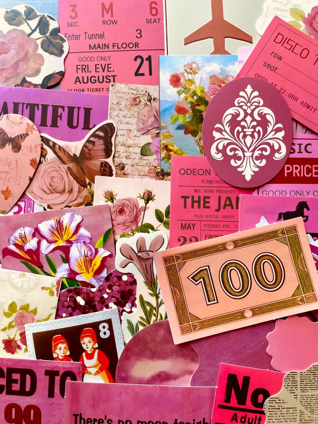 Vintage Pink Stickers Set | Roses, Hearts, Tickets | Scrapbook, Collage ...