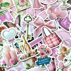 10-40 Pack Pink Girly Kindle Stickers, Aesthetic Stickers, Phone Stickers, Junk Journal Stickersr