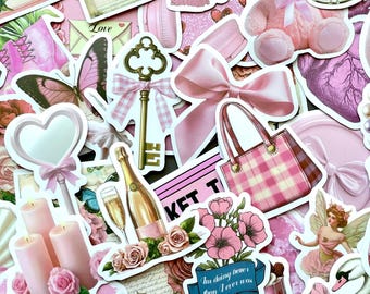 Pink Coquette Sticker Pack 10–40 – Girly Vintage Journal, Scrapbook & Kindle Decor Stickers