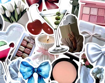 Pinterest Aesthetic Sticker Pack, Girly Stickers, Clean Girl, Bows, Soft Glam Makeup & Waterproof Stickers for Kindle, Journal, Laptop