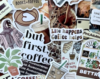 Coffee Sticker Pack – Coffee Aesthetic Vinyl Stickers for Journal, Kindle, Scrapbook, Laptop, Water Bottle – Iced Coffee & Cafe Decals