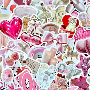 Pink Coquette Aesthetic Sticker Pack 10-40 Girly Stickers for Journals, Scrapbooking, Laptop, Kindle & Phone image 1