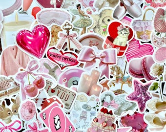 Pink Coquette Aesthetic Sticker Pack 10-40 Girly Stickers for Journals, Scrapbooking, Laptop, Kindle & Phone