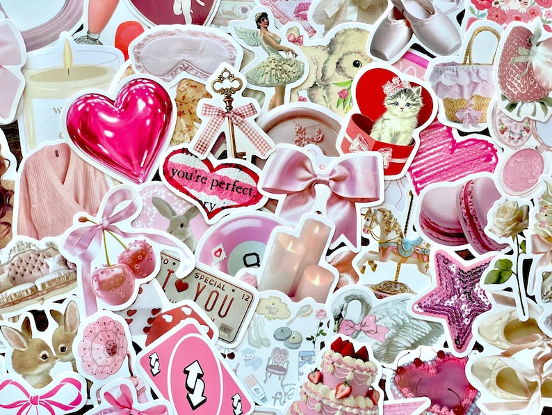 Pink Coquette Aesthetic Sticker Pack 10-40 Girly Stickers for Journals, Scrapbooking, Laptop, Kindle & Phone image 1
