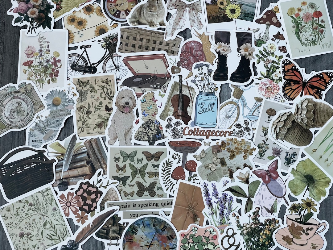 Cottagecore Aesthetic Stickers, Vintage Style, Scrapbooking (10-40 Pack ...