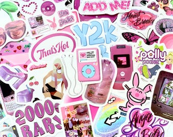 Y2K Sticker Pack, Pink Aesthetic Retro Stickers, Cute Laptop Stickers, Scrapbook Journal Stickers, Y2K Decal Pack | Phone Water Bottle