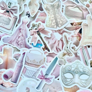 Pink Coquette Aesthetic Stickers, Girly Scrapbook Stickers (10-40 Pack)