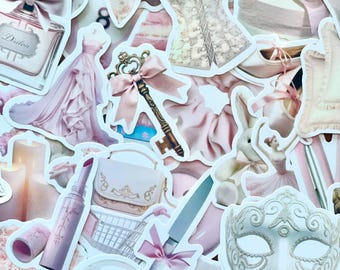 Pink Coquette Aesthetic Stickers, Girly Scrapbook Stickers (10-40 Pack)