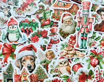 Vintage Christmas Stickers, Aesthetic Holiday Decals, Junk Journaling