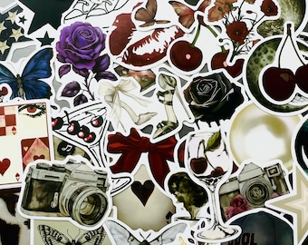 Y2K Dark Vintage Aesthetic Sticker Pack 10-40 Stickers for Journals, Scrapbooking, Laptop, Kindle & Phone, Downtown Gothic Coquette Stickers