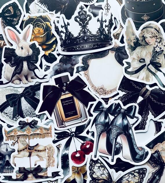 Dark Coquette Stickers, Bow Aesthetic, Girly Black Stickers