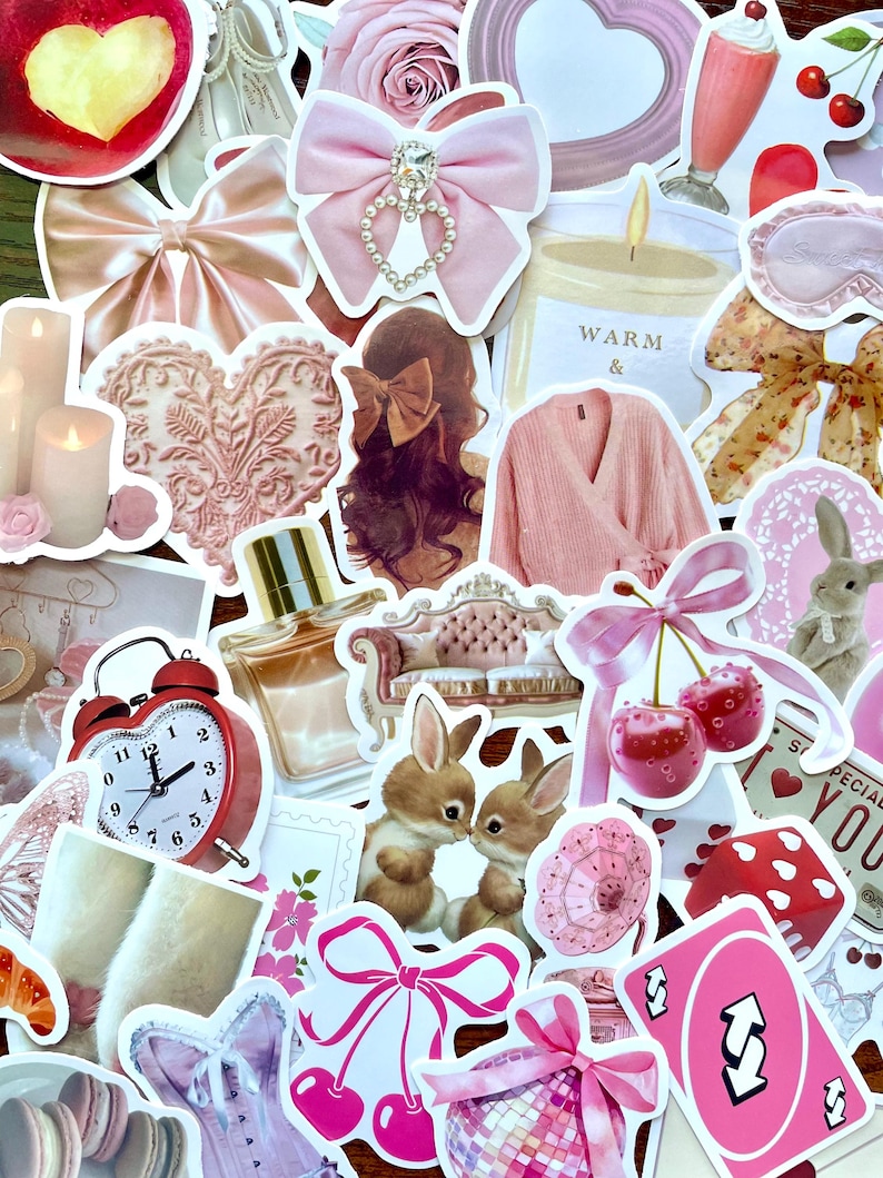 Pink Coquette Aesthetic Sticker Pack 10-40 Girly Stickers for Journals, Scrapbooking, Laptop, Kindle & Phone image 3